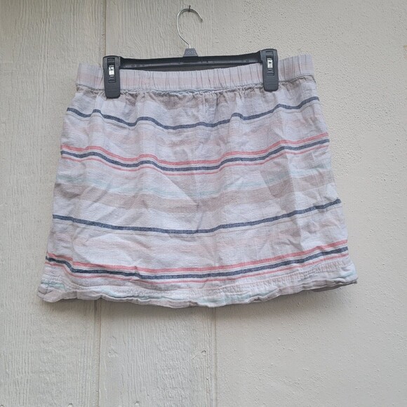 Sonoma multicolor striped elastic waist  linen blend skirt w pockets wmns sz 14 - Picture 2 of 4